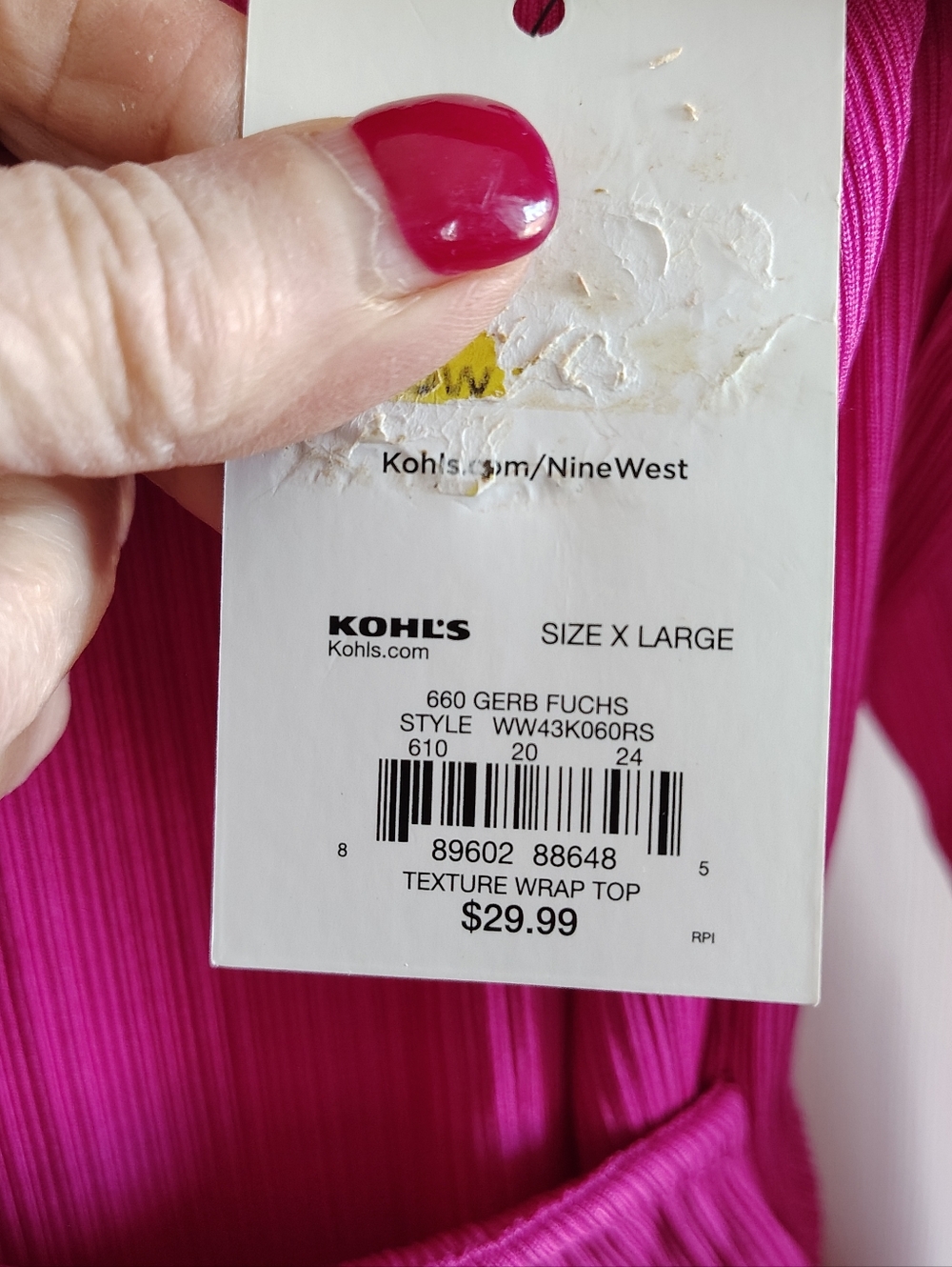 Nine West Textured Pink Ribbed Wrap Top XL - Picture 4 of 12